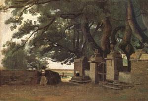Jean Baptiste Camille  Corot A Gate Shaded by Trees also called Entrance to the Chateau Breton Landscapee (mk05)